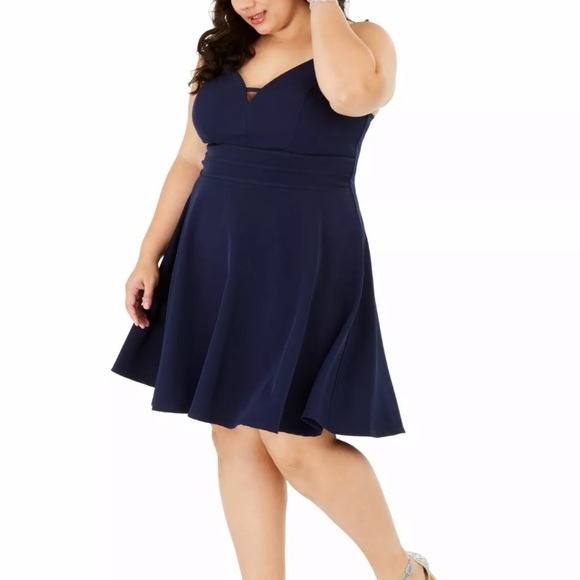 Dress Navy Blue Fit and Flare Dress Cocktail - Picture 1 of 7